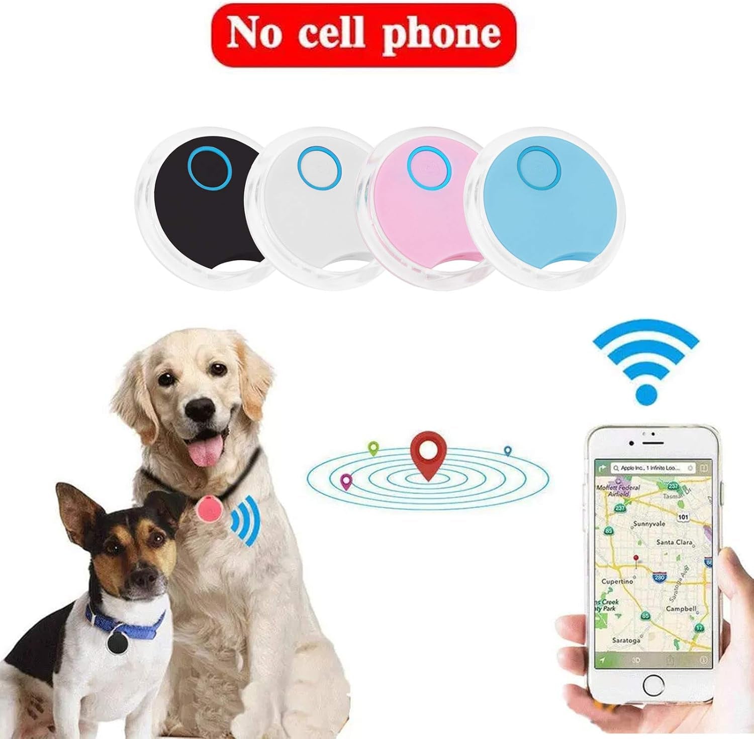 Traceur GPS Chien, Perte Téléphone Chercheur Alarme Trouve-Clés, Localisateur D'Objets Avec Trou Pour Porte-Clés, Animaux Domestiques Chien Chat Véhicules Enfants Âgées GPS Localisation (Le Noir)
