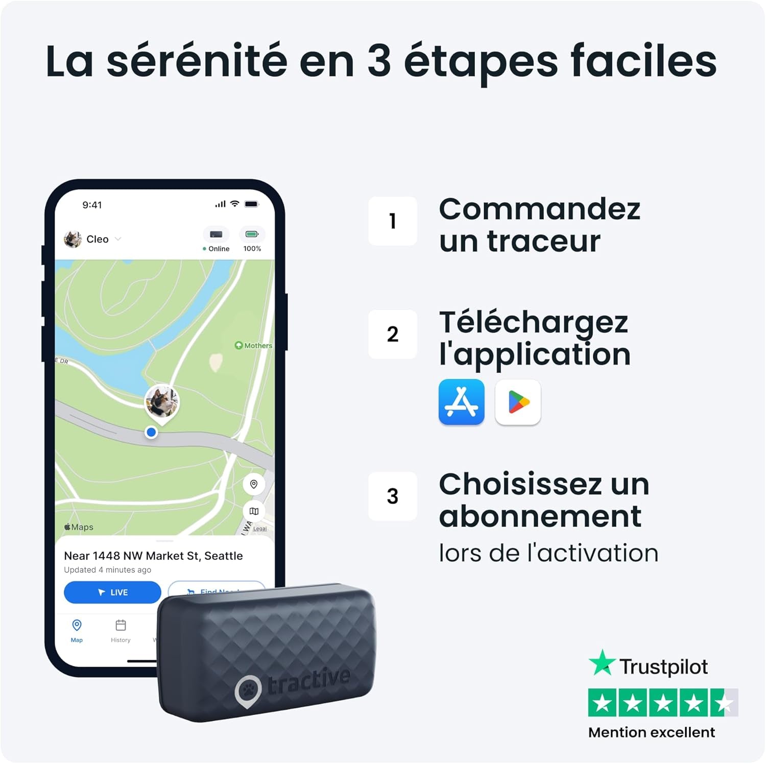 – Mini Collier GPS Chat Connecté – Traceur Le plus Léger Avec Localisation En Direct, Territoire & Activité I Collier De Sécurité Inclus I Abonnement Requis