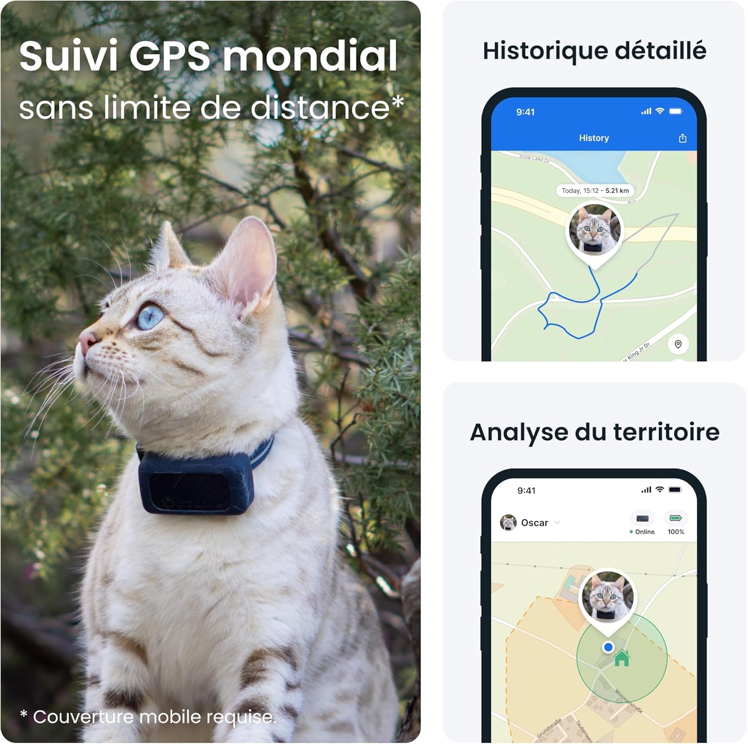 – Mini Collier GPS Chat Connecté – Traceur Le plus Léger Avec Localisation En Direct, Territoire & Activité I Collier De Sécurité Inclus I Abonnement Requis